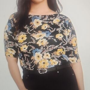 Lauren Ralph Lauren Black Floral Short Sleeve Top
